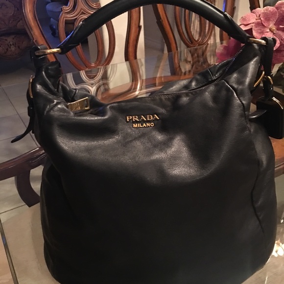 Prada Handbags - Prada Vitello Daino Hobo Black Leather Bag